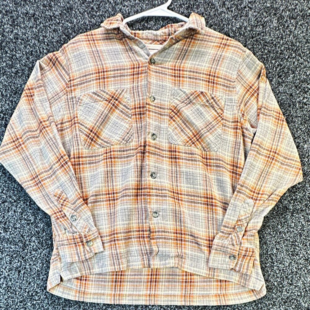 Urban Outfitters Men's M Gray Brown Plaid Cotton Flannel L/S Button-Up Pockets
